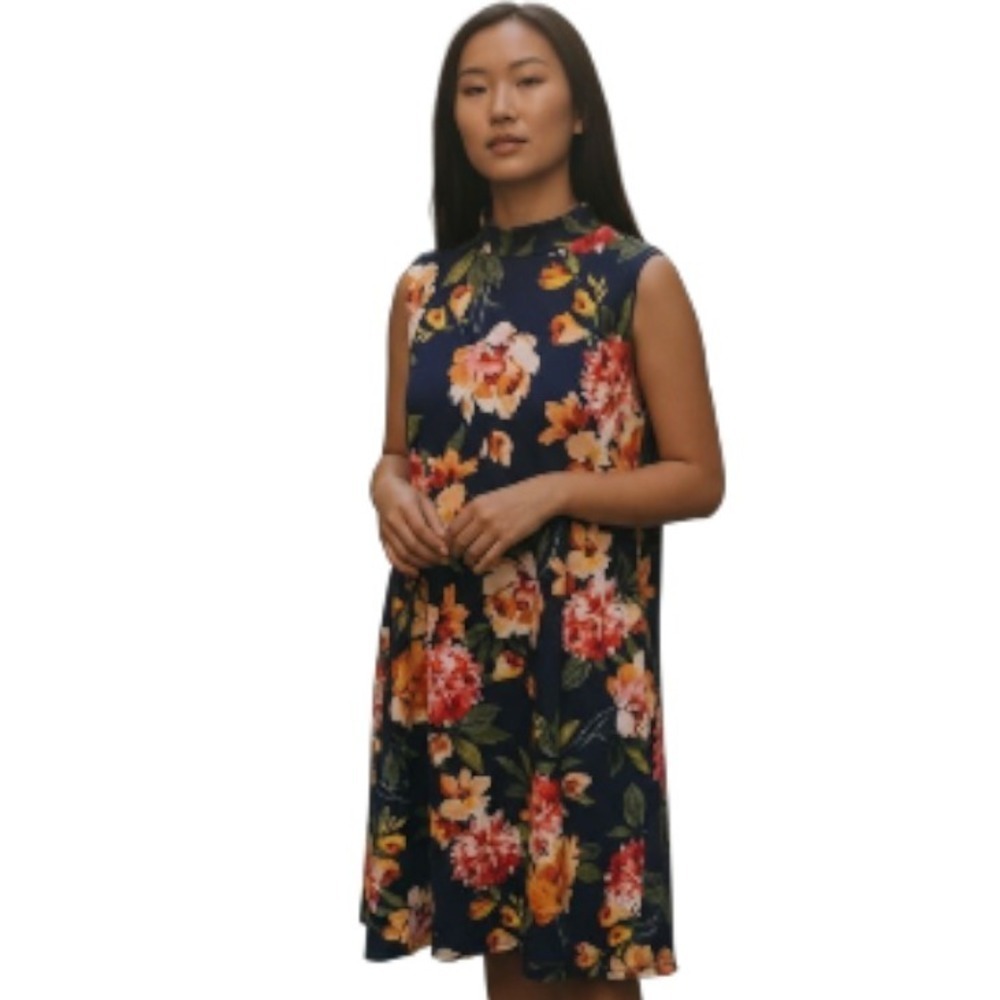 Tiana B Navy Blue Mock Neck Knee Length Sleeveless Floral Dress 1X - Picture 11 of 11